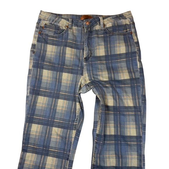 Judy Blue Women's Plaid Straight Leg Jeans Size 15/32 Denim Blue Tan Casual - Picture 1 of 9